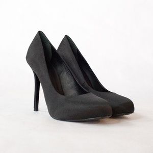 Tory Burch Jenna Heels (Black Satin)